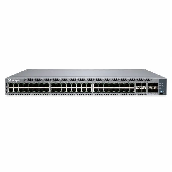 Juniper EX4100-48T Managed Switch (L3) – 48× 1G-RJ45 (10/100/1000BASE-T) + 4× 1G/10G SFP+ (MACsec) + 4× 10G/25G SFP28 (VCP), 19-Zoll-Rackmontage (1 HE)