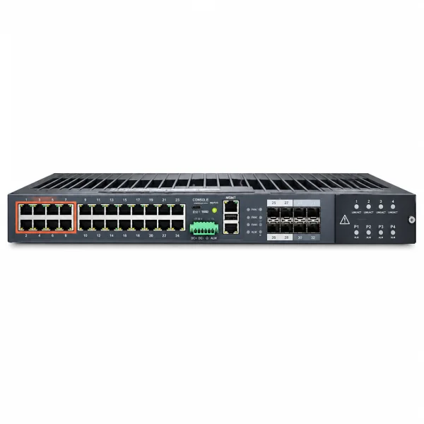 Juniper EX4100-H-24MP Managed Switch (L3) – 8× 2,5G-RJ45 (100M/1G/2,5G, Multigigabit, PoE++) + 16× 1G-RJ45 (PoE++) + 4× 1G/10G SFP+ (Uplink, MACsec) + 4× 1G/10G SFP+ (VCP), 19-Zoll-Rackmontage (1 HE)