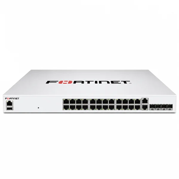 Fortinet FS-M426E-FPOE Managed Switch (L3) – 16× 1G-RJ45 + 8× 2,5G-RJ45 + 2× 5G-RJ45 (alle PoE++) + 4× 10G-SFP+ (Uplink), 19-Zoll-Rackmontage (1 HE)